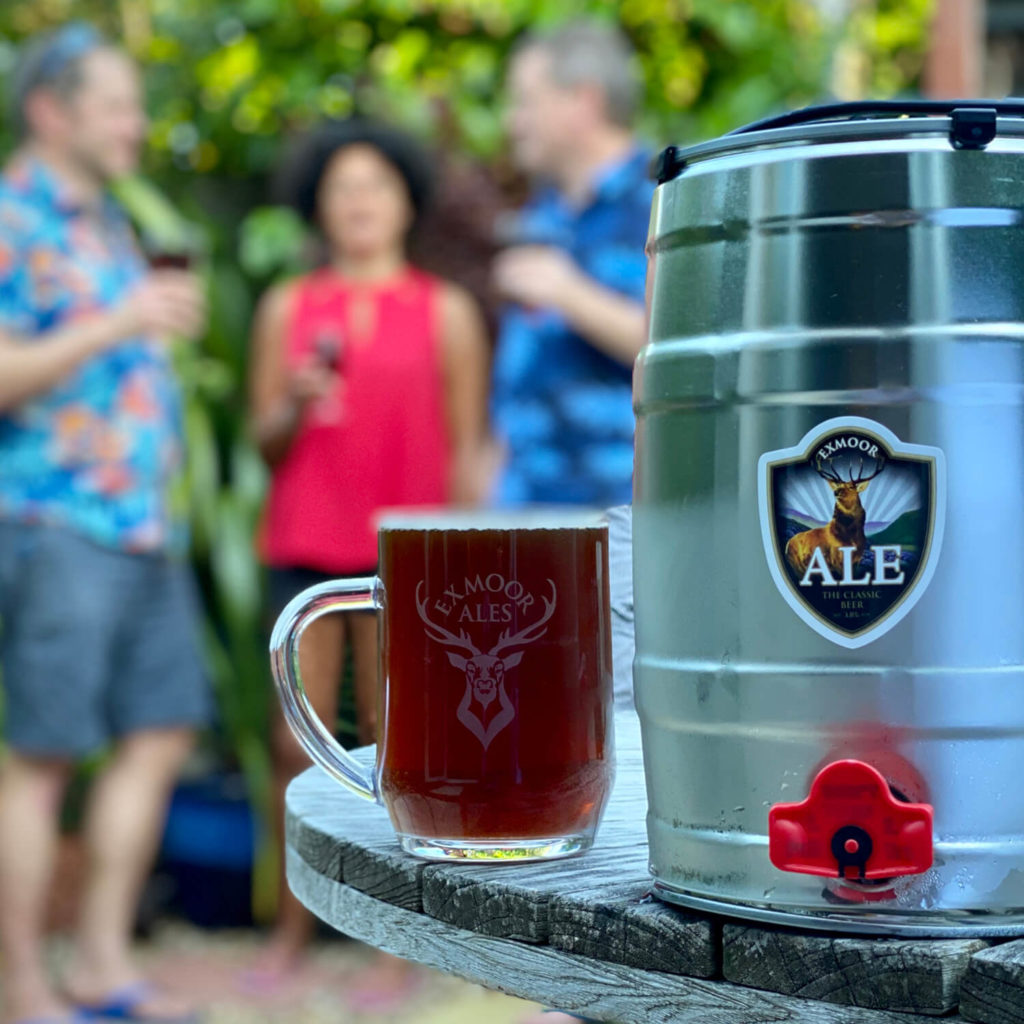 Mini Cask and glass on garden table at a party